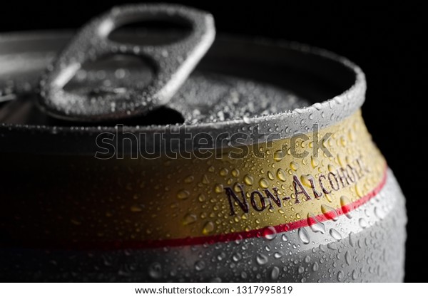 Aluminum can of non-alcoholic\
beer.