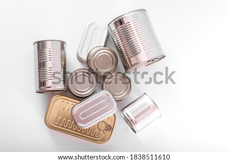 Aluminum cans of various types isolated on white background