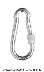 Aluminum carabiner closeup. The carabiner isolate on a white background.