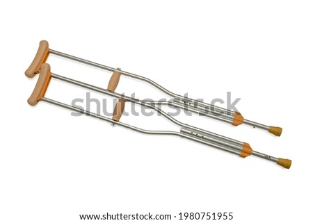 aluminum crutches, with eco leather handles isolated on white background. horizontal orientation