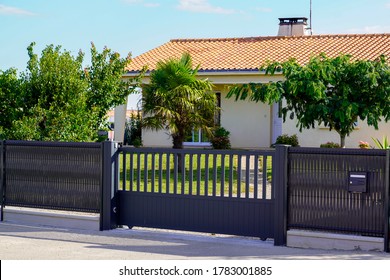 Aluminum Dark Gray Metal Gate House Portal Door Of Suburb Access Home