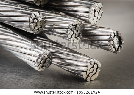 Aluminum electrical power cable close-up