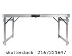 aluminum folding table for camping and travel, shooting point at the level of the tabletop, on a white background, isolate