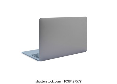 Aluminum Laptop. Back View. Isolated On White Background