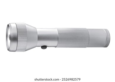 Aluminum metal LED flashlight. Portable flashlight isolated on white background with clipping path included