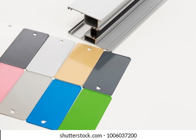 Aluminum Profile Section With Color Samples. Powder Coating Services