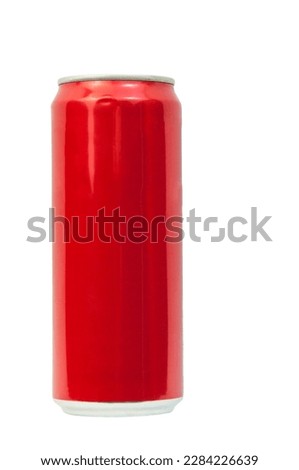 aluminum red can for cold drinks. tin can making concept. soda in red tin can on white texture