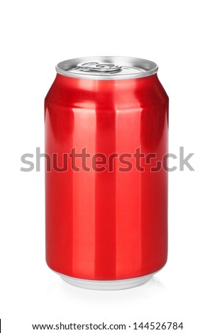 Aluminum red soda can. Isolated on white background