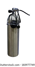 Aluminum Scuba Dive Cylinder Gas Air Oxygen Bottle Tank Isolated On White Background. This Has Clipping Path.                                