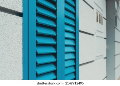 Aluminum Shutters On Windows, Close Up With Selective Focus