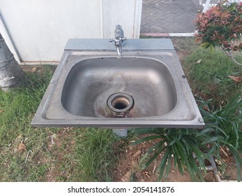 Aluminum Sink As A Hand Washing Place In Front Of The City Park Entrance