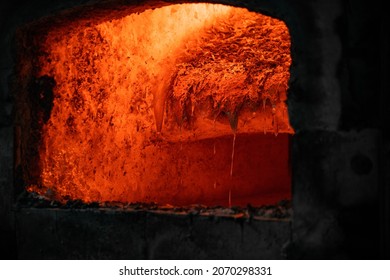 Aluminum Smelter - Furnace - Melting - Close-up To The Inside Of The Furnace