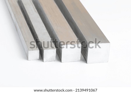 Aluminum square bar for industry isolated on white background. Turkish name; alüminyum kare çubuk