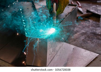 Aluminum Welding Work. Welding Fumes And Gases With Spread Spark