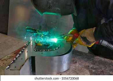 Aluminum Welding Work. Welding Fumes And Gases With Spread Spark