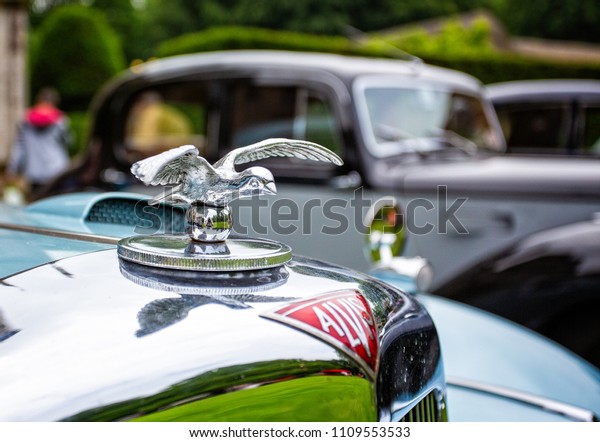 Alvis Car silver hood ornament\
and car mascot taken in Puddletown, Dorset, UK on 10 June\
2018
