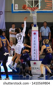 Alysha Clark Of Lyon And Ana Dabovic Of Montpellier During Women's French Championship Final Game 5 Basketball Lyon ASVEL Vs Montpellier On 5, 23, 2019 Mado Bonnet Hall Lyon France