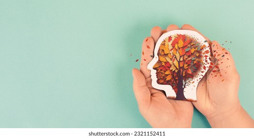 Alzheimer awareness day, dementia diagnosis, Parkinson´s disease, memory loss disorder, brain with autumn foliage