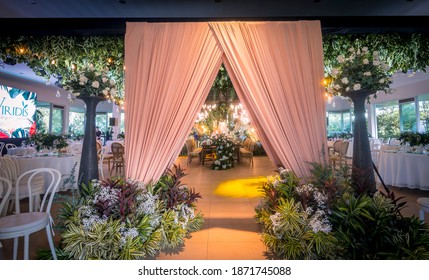 Amadeo, Cavite - Dec 2020: A Stunning Indoor Garden Wedding Reception At Viridis, One Of Many Event Venues Near Tagaytay, Regarded As The Wedding Capital Of The Philippines.