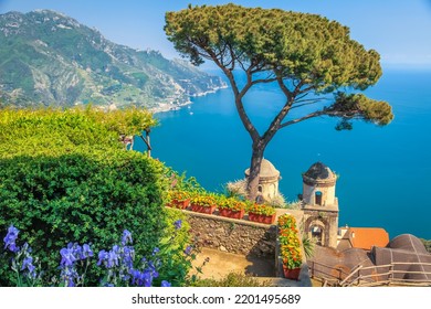 Amalfi Coast From Idyllic Gardens Of Ravello, Campania, Italy, Southern Europe