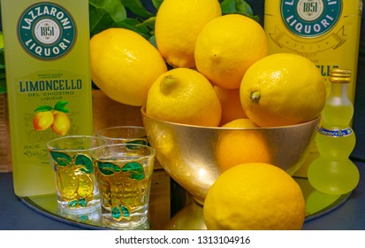 Amalfi Coast /Italy - Feb 9, 2019: Limoncello And Lemons On Ice