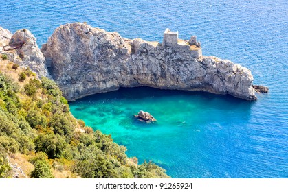 Amalfi Coast On Mediterranean Sea South Of Naples, Italy