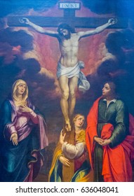 AMALFI, ITALY - JULY 17, 2016: Painting Of The Crucifixion Of Jesus In The Amalfi Cathedral.