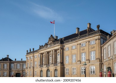 Amalienborg Palace - Frederick VIII's Palace With Flag Of The Crown Prince Of Denmark, Crown Prince Frederik Official Residence - Copenhagen, Denmark