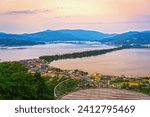 Amanohashidate, Kyoto, Japan overlooking the sandbar.