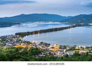 Amanohashidate, Kyoto, Japan overlooking the sandbar at blue hour. - Powered by Shutterstock