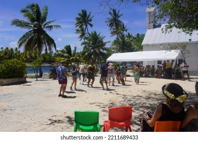 Amanu Atoll, Tuamotu Archipelago, French Polynesia, September 13, 2022. Audience Participation In Polynesian Islander Dance