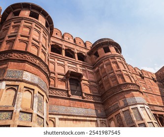 Amar Singh (Akbar Darwaza) gate red sandstone towers mughal architecture grand entrance gates into the Agra fort , Agra ,India. - Powered by Shutterstock