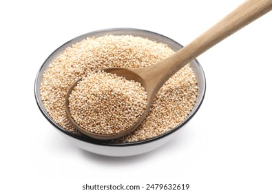 Amaranth pops, popped grains in wooden spoon isolated on white background, side view - Powered by Shutterstock