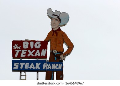 Amarillo, Texas - June 13 2015: A Cowboy Sign At The Big Texan Steak Ranch, Famous On Route 66.