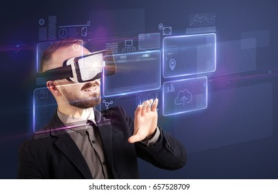 Amazed Businessman Virtual Reality Charts Data Stock Photo (Edit Now ...