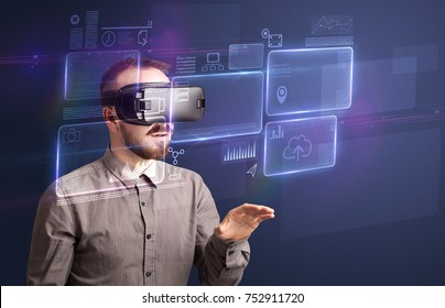 Amazed Businessman Virtual Reality Charts Data Stock Photo 752911720 ...