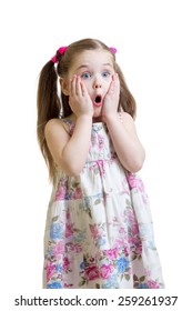 Amazed Child Girl Closeup Portrait Isolated On White