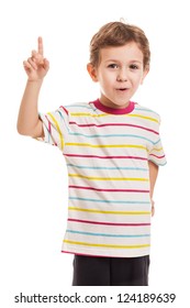 Amazed Or Surprised Child Boy Gesturing Exclamation Point Finger Sign