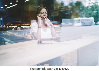 Amazed Woman Feeling Shocked Communicate With Customer Service And Feeling Shocked From Received News About Low Account Balance Using Good 4g Connection For Making Smartphone Call Indoors. Surprised