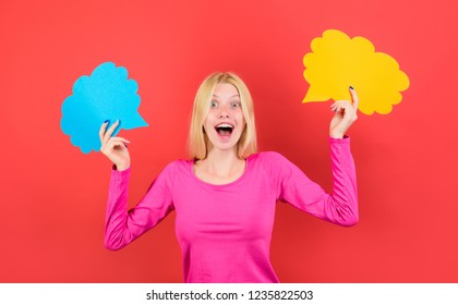 Amazed Woman Text Bubbles Woman Shows Stock Photo 1235822503 | Shutterstock