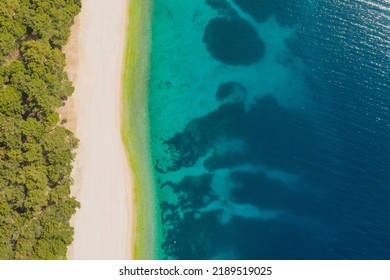 Amazing Adriatic Coast In Croatia. Turquoise Beach, Overhead View.