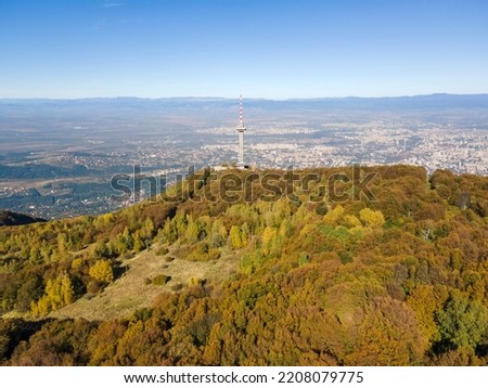 Amazing Aerial Autumn panorama of Vitosha Mountain, Sofia City region, Bulgaria
