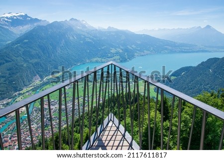 Amazing aerial city and nature view from observation point, top of Interlaken, Harder Kulm