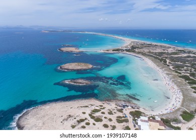 Amazing aerial of Formentera the Maldives of Europe in Ibiza Spain