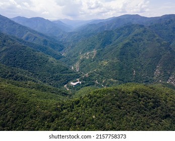 Amazing Aerial panorama of  Rhodope Mountains near The Red Wall peak, Plovdiv Region, Bulgaria
