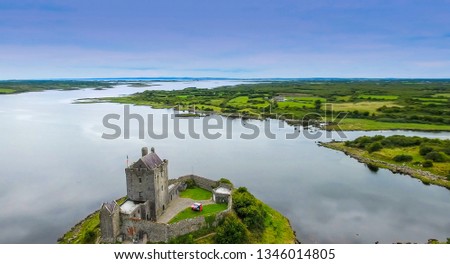 Amazing aerial shot of the Dunguaire castle the castle located near the shore in West Irealand