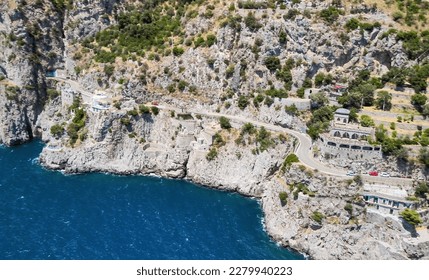 Amazing aerial view of beautiful Amalfi Coast in summer season, Italy. Drone viewpoint. - Shutterstock ID 2279940223