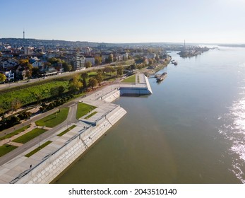 Amazing Aerial View Of Danube River And City Of Ruse, Bulgaria