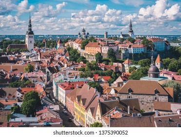 Amazing aerial view over Tallinn Old Town and Toompea cityscape at summer.