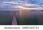 Amazing aerial view of the Penang Bridge in night sky